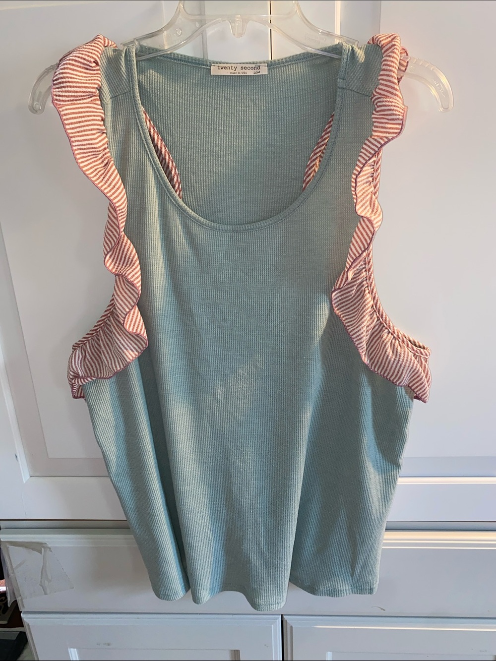 twenty second Mint Green Tank Top with Pink Ruffle Straps